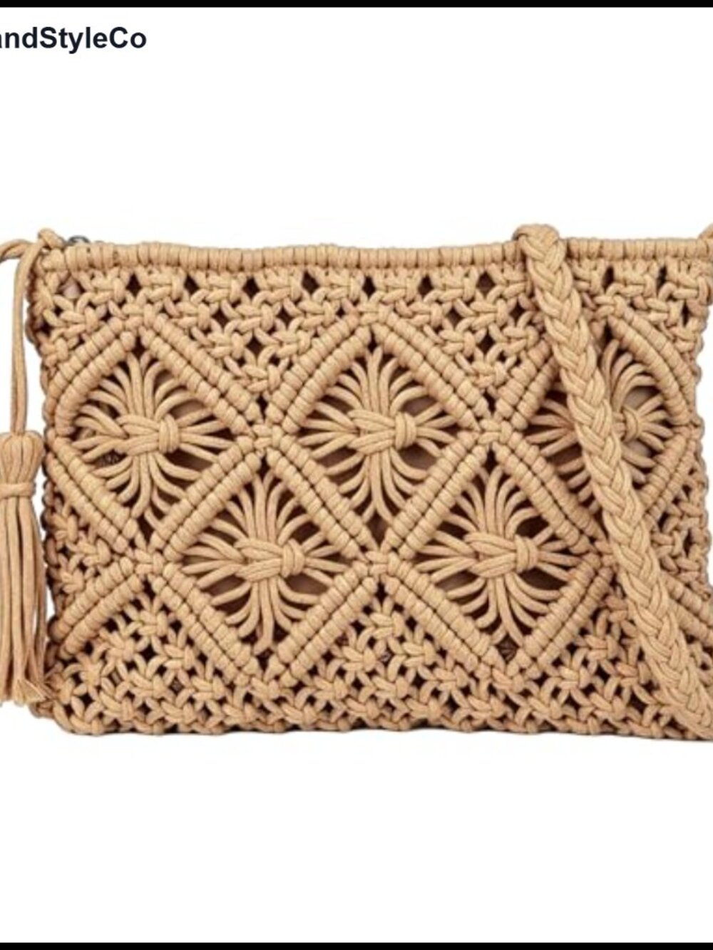 Boho Crochet Crossbody Bag Women's Woven Straw Beach Shoulder Purse with Tassel
